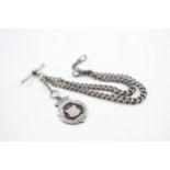 A silver double Albert watch chain and shield fob (47g)