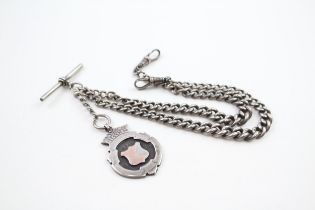 A silver double Albert watch chain and shield fob (47g)