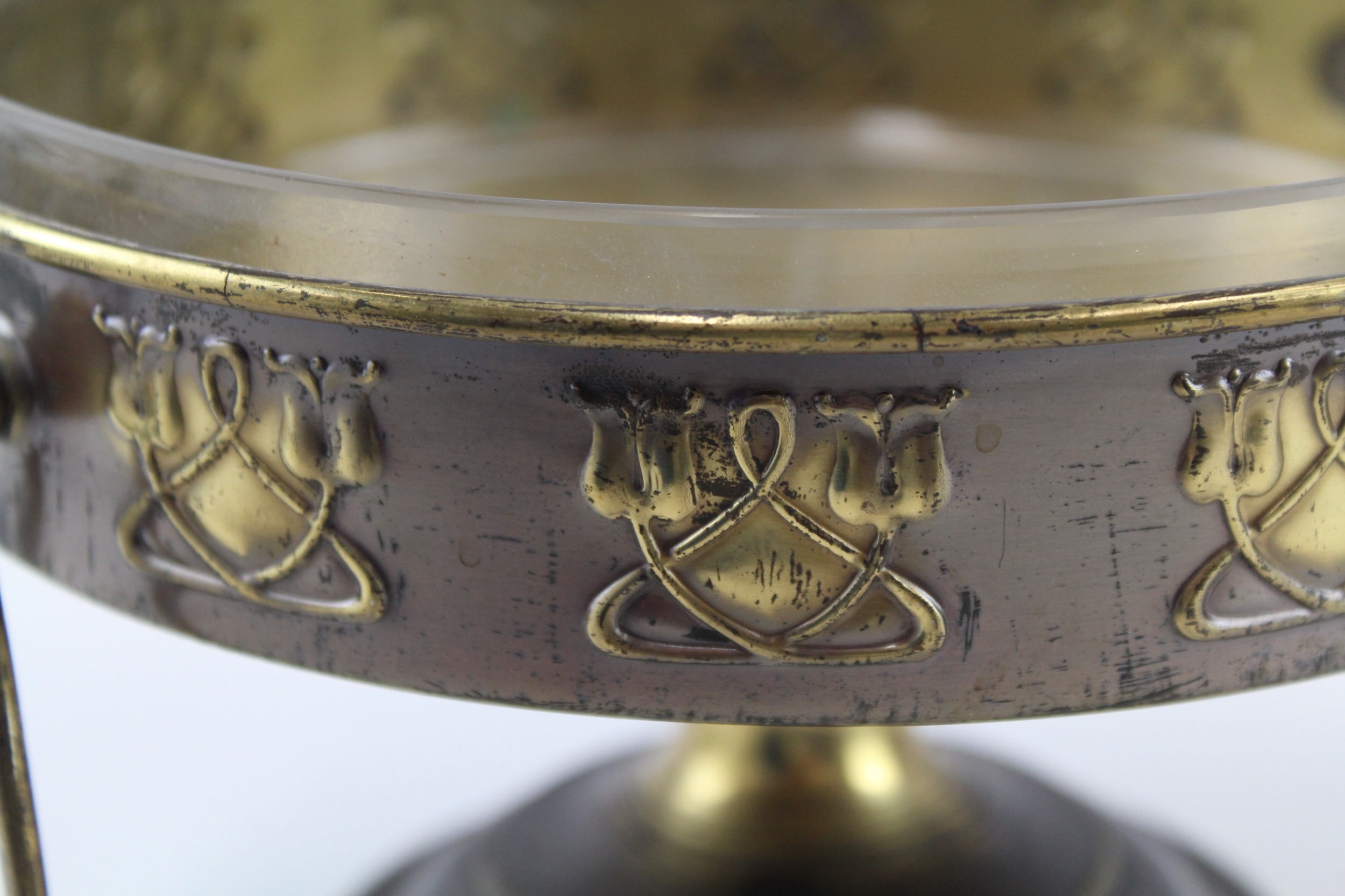 Mid Century Bronzed / Brass two Handled Tazza Art Nouveu Floral Motif - Image 4 of 6