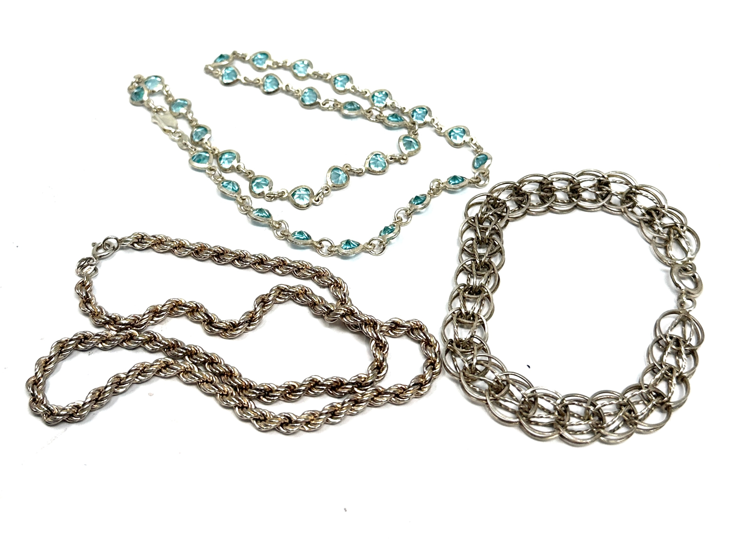 silver necrope twist chain stone set necklace & bracelet weight 30g
