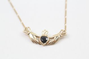9ct gold sapphire claddah necklace (2.4g)