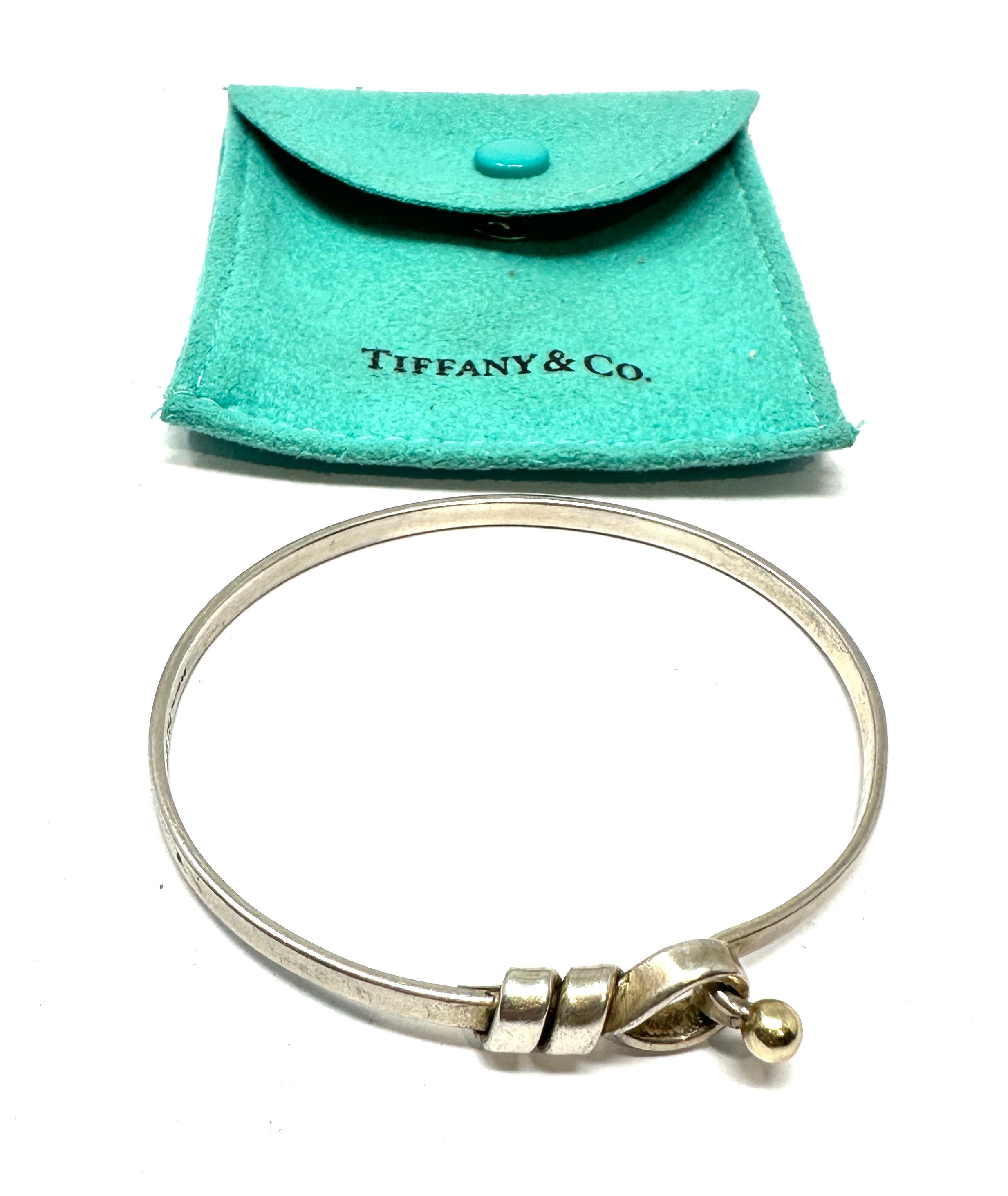 Tiffany And Co Silver 18K Gold Love Knot Hook Bangle Bracelet