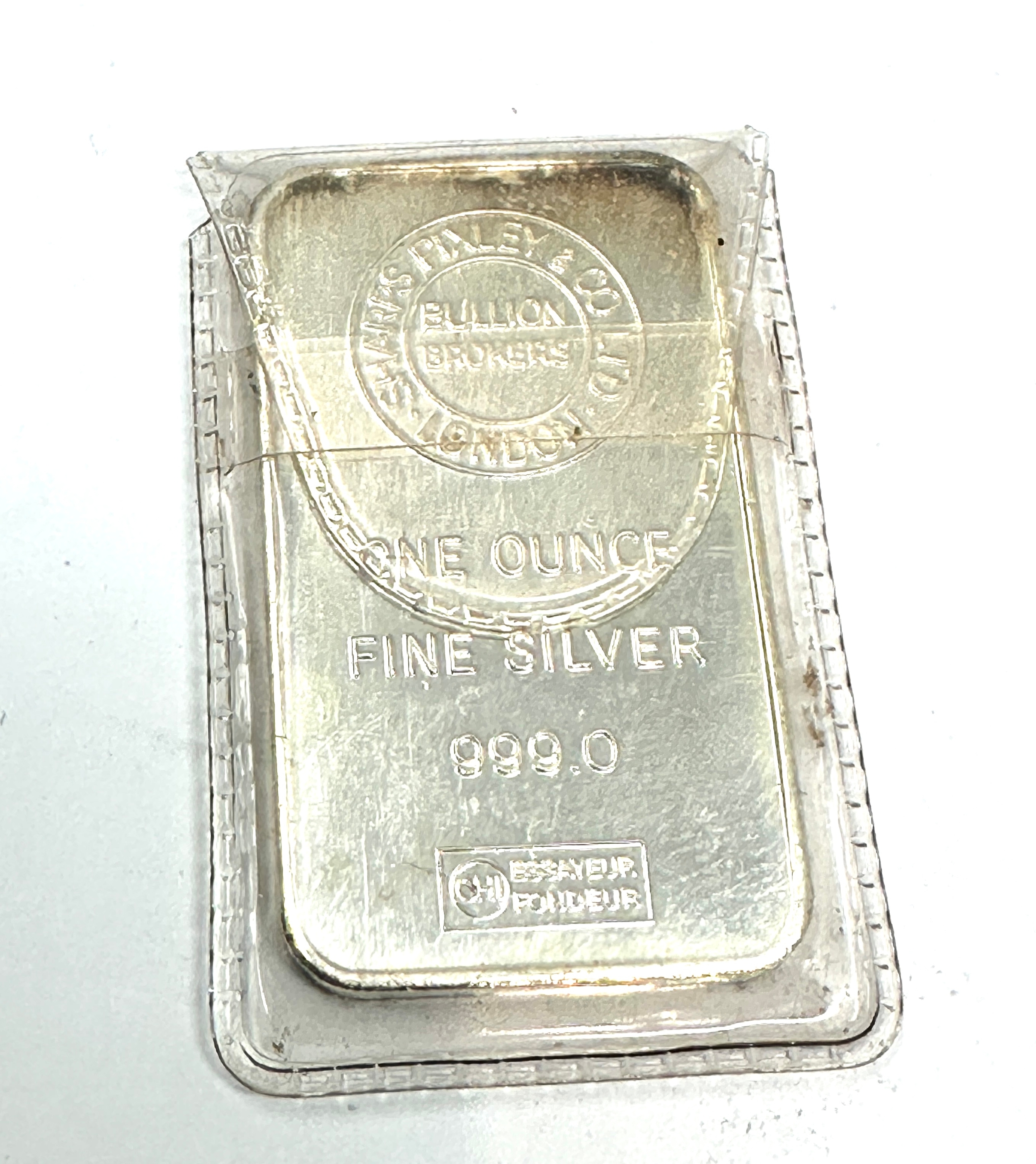 sharps pixley & Co one ounce fine 999.0 silver ingot bar