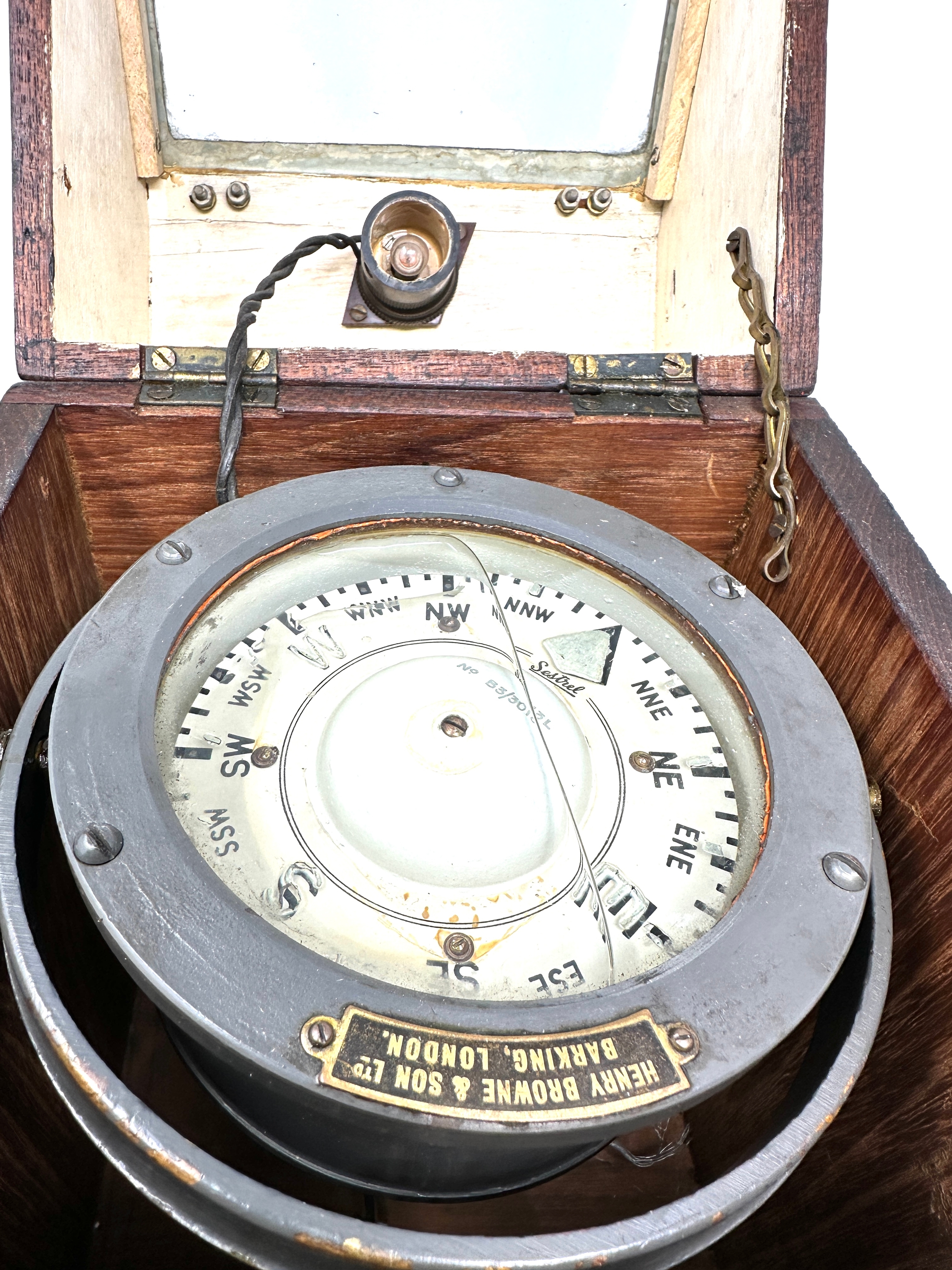 Henry Browne & Sons sestrel marine Ship Compass no b3/3013l in wooden case - Image 3 of 6