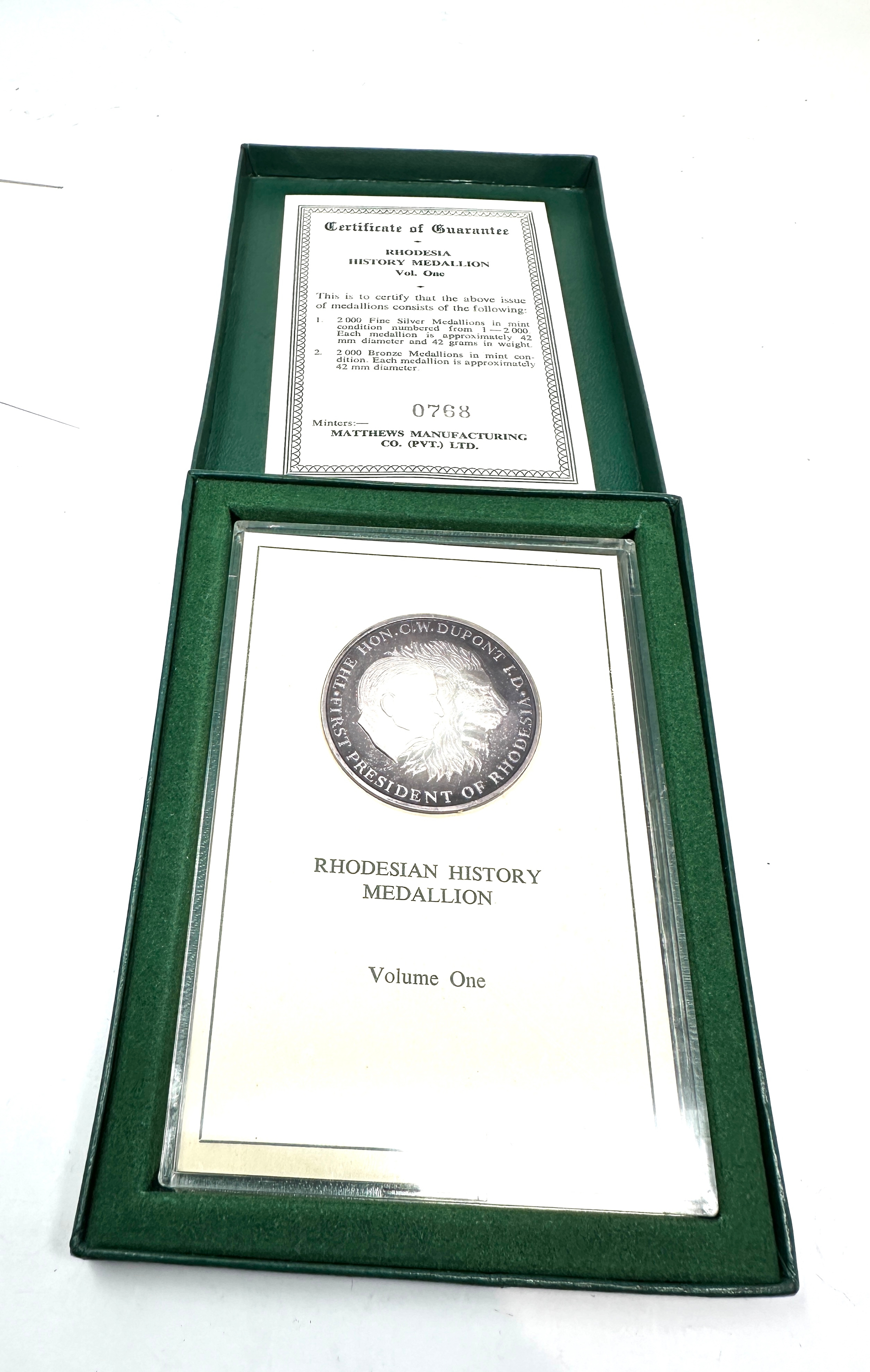 Rhodesia History Vol. 1 Silver Medallion 42g in Box & c.o.a