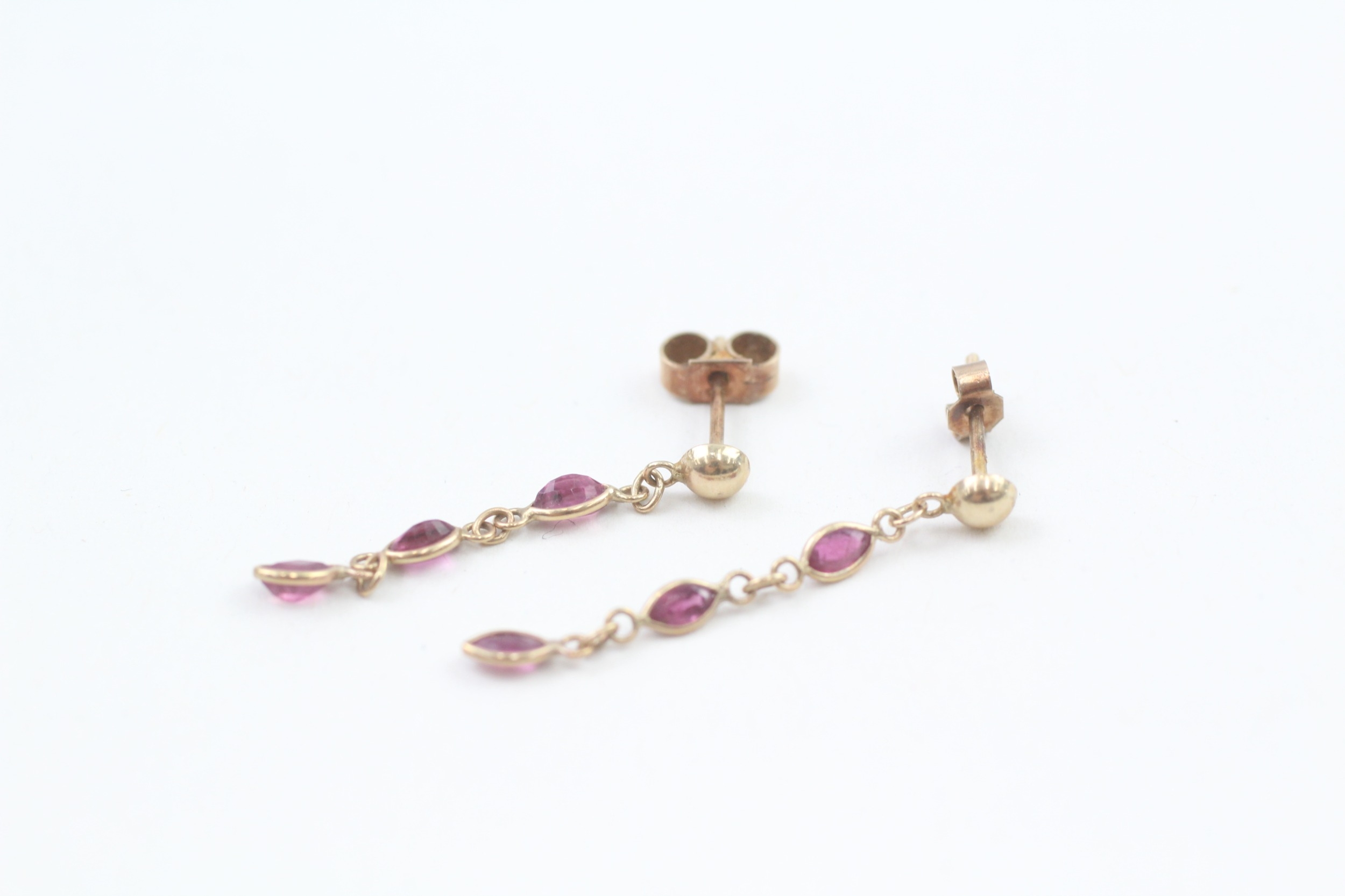 9ct gold marquise cut ruby line drop earrings (0.7g)