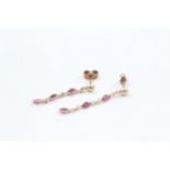 9ct gold marquise cut ruby line drop earrings (0.7g)