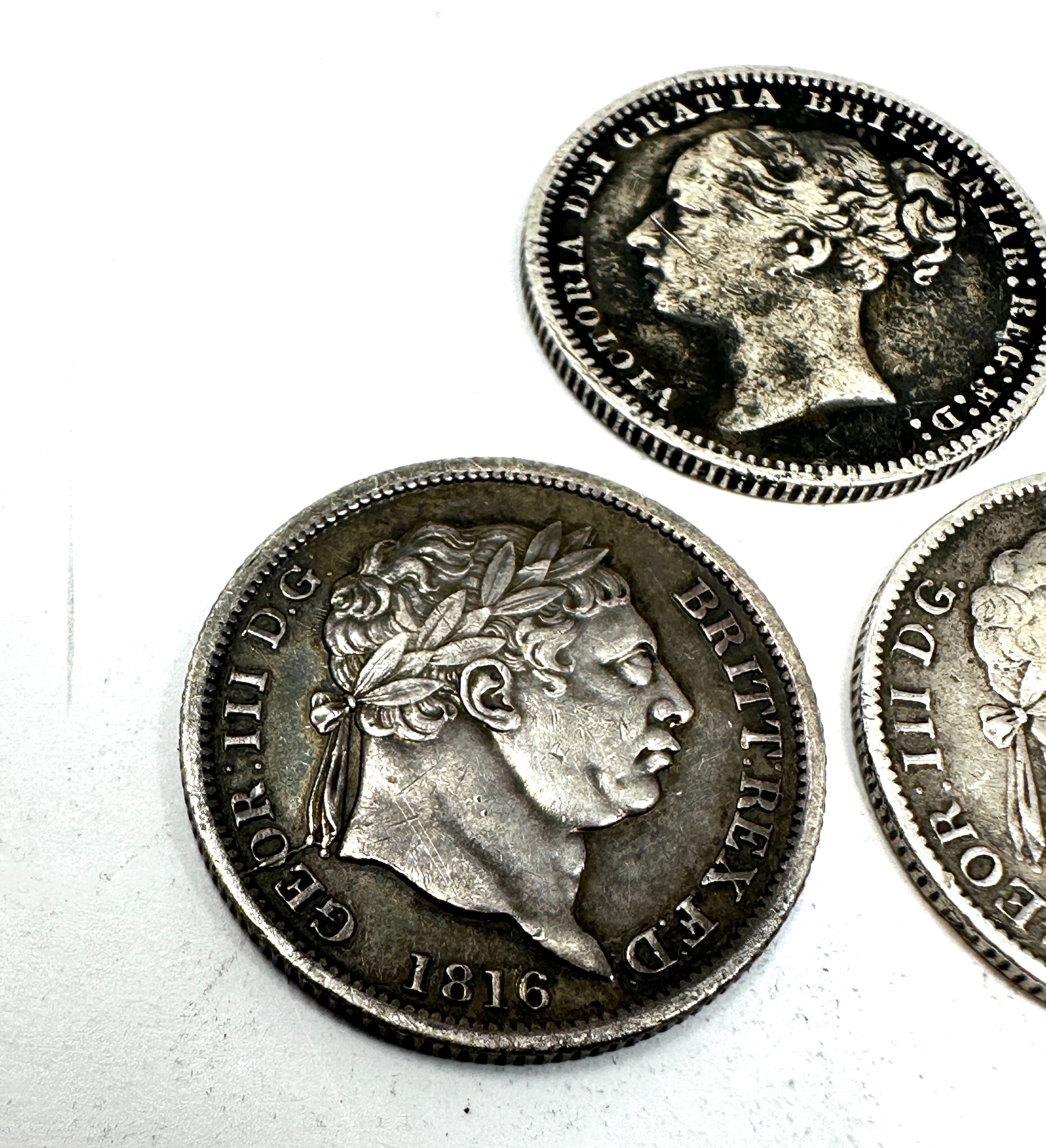 3 antique silver shillings 1816 1820 & 1878 - Image 2 of 5