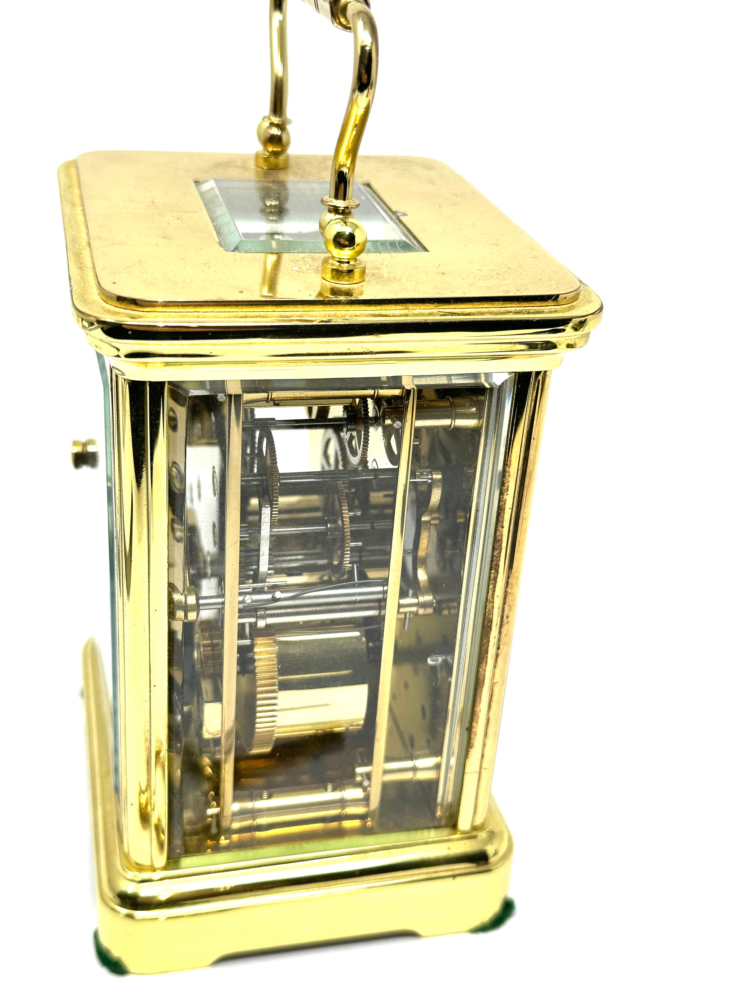 Large striking brass carriage clock measures approx 14cm high comes with key the clock is ticking - Image 4 of 4