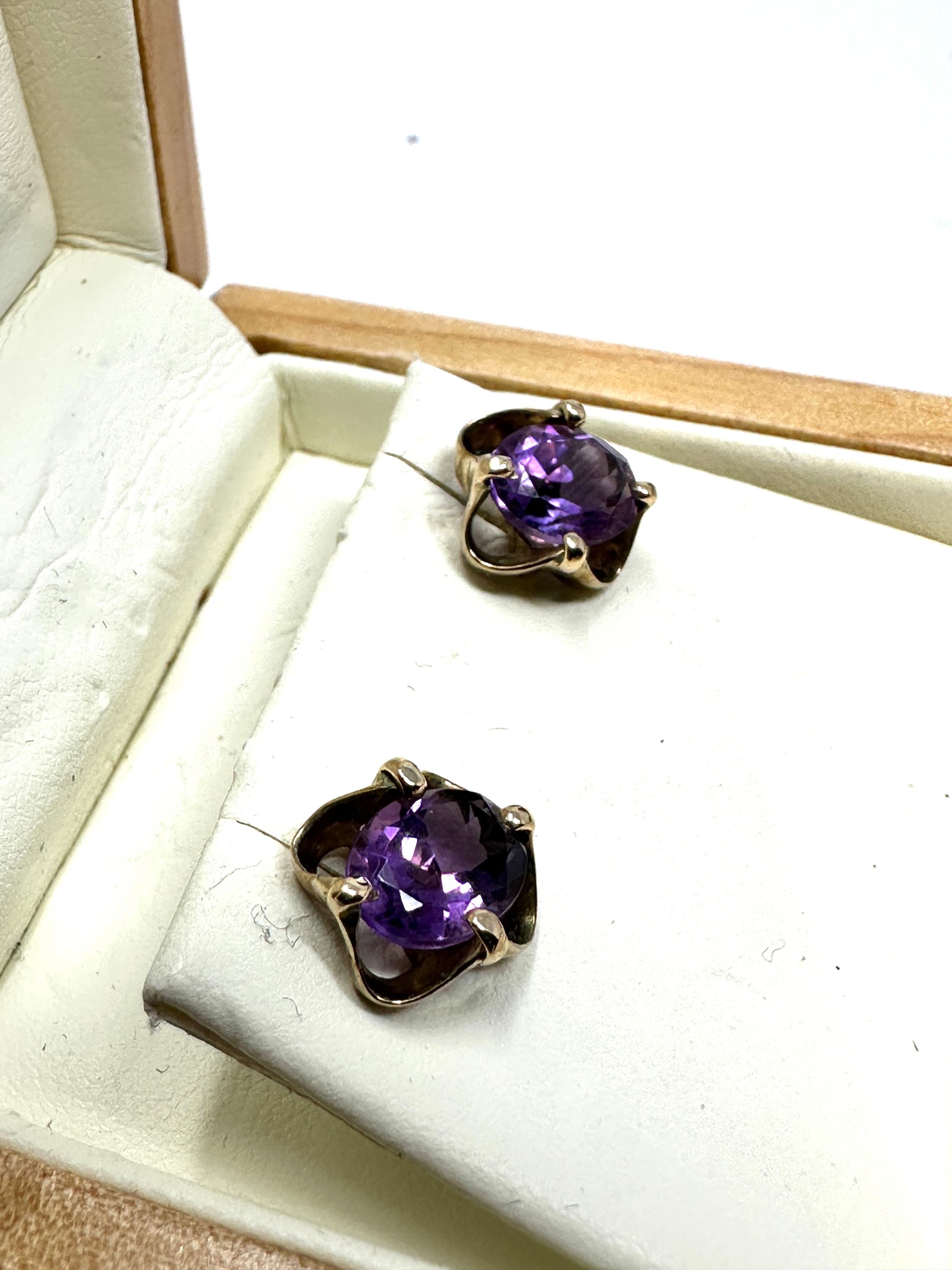 9ct gold amethyst earrings weight 2.5g boxed - Image 3 of 4