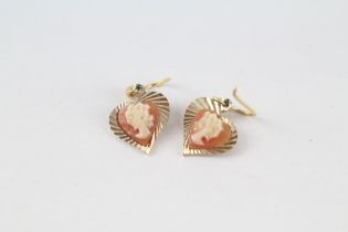 9ct gold female portrait shell cameo heart shaped drop earrings (1.5g)