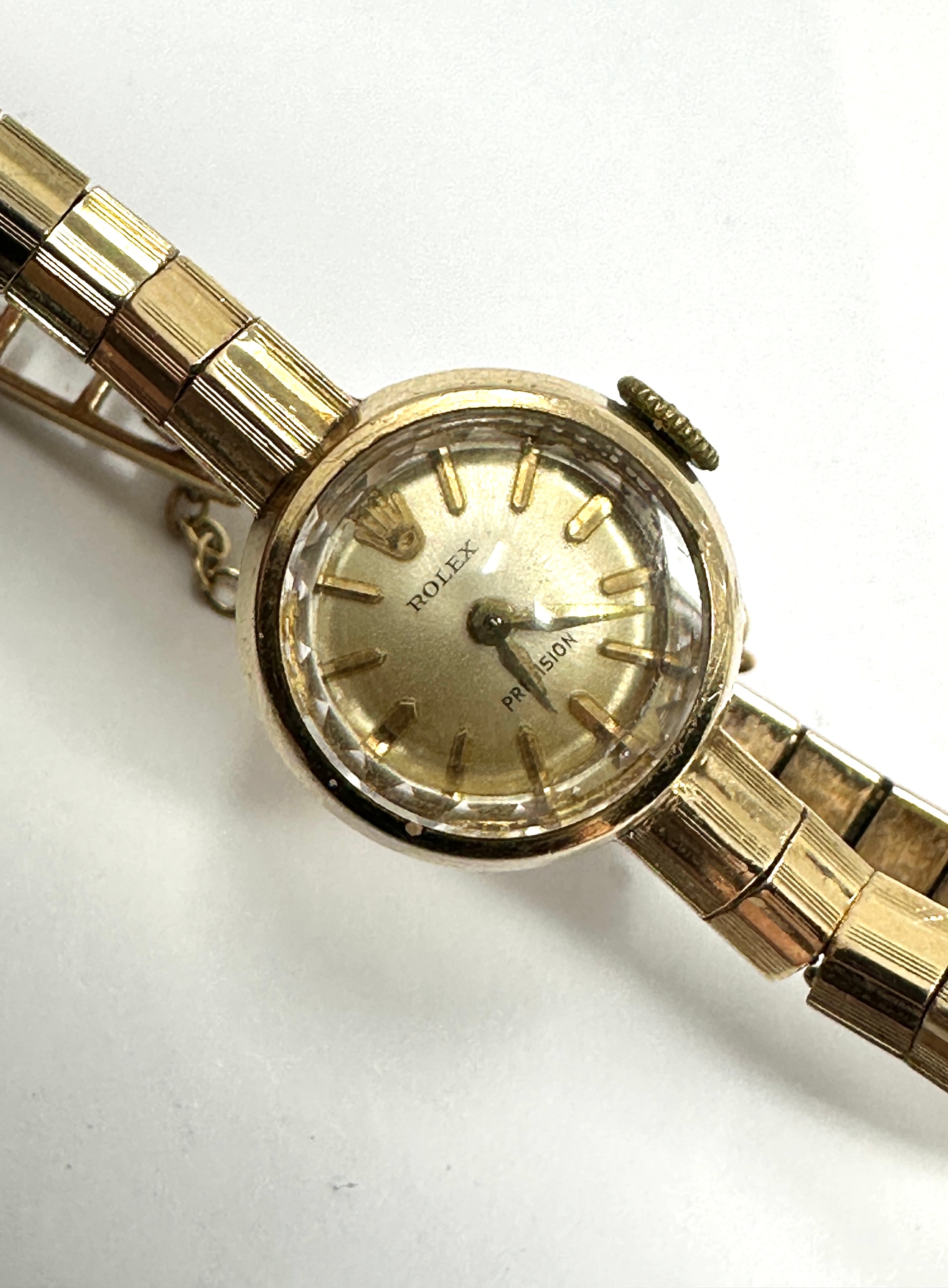 9ct gold ladies Rolex Precision with original 9ct gold rolex strap the watch is ticking - Image 2 of 4