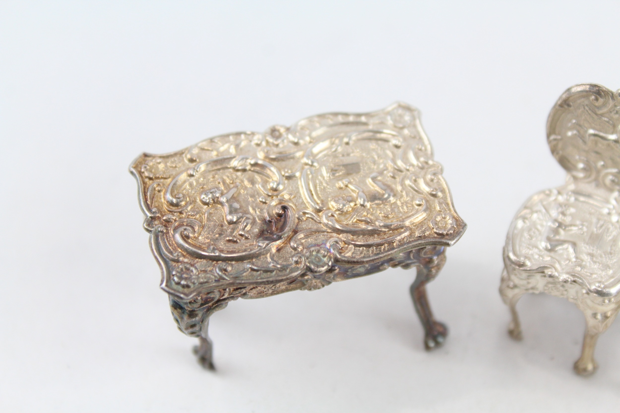 3 x Vintage .925 STERLING SILVER Doll's House Minature Table & Chairs (27g) - Image 2 of 4