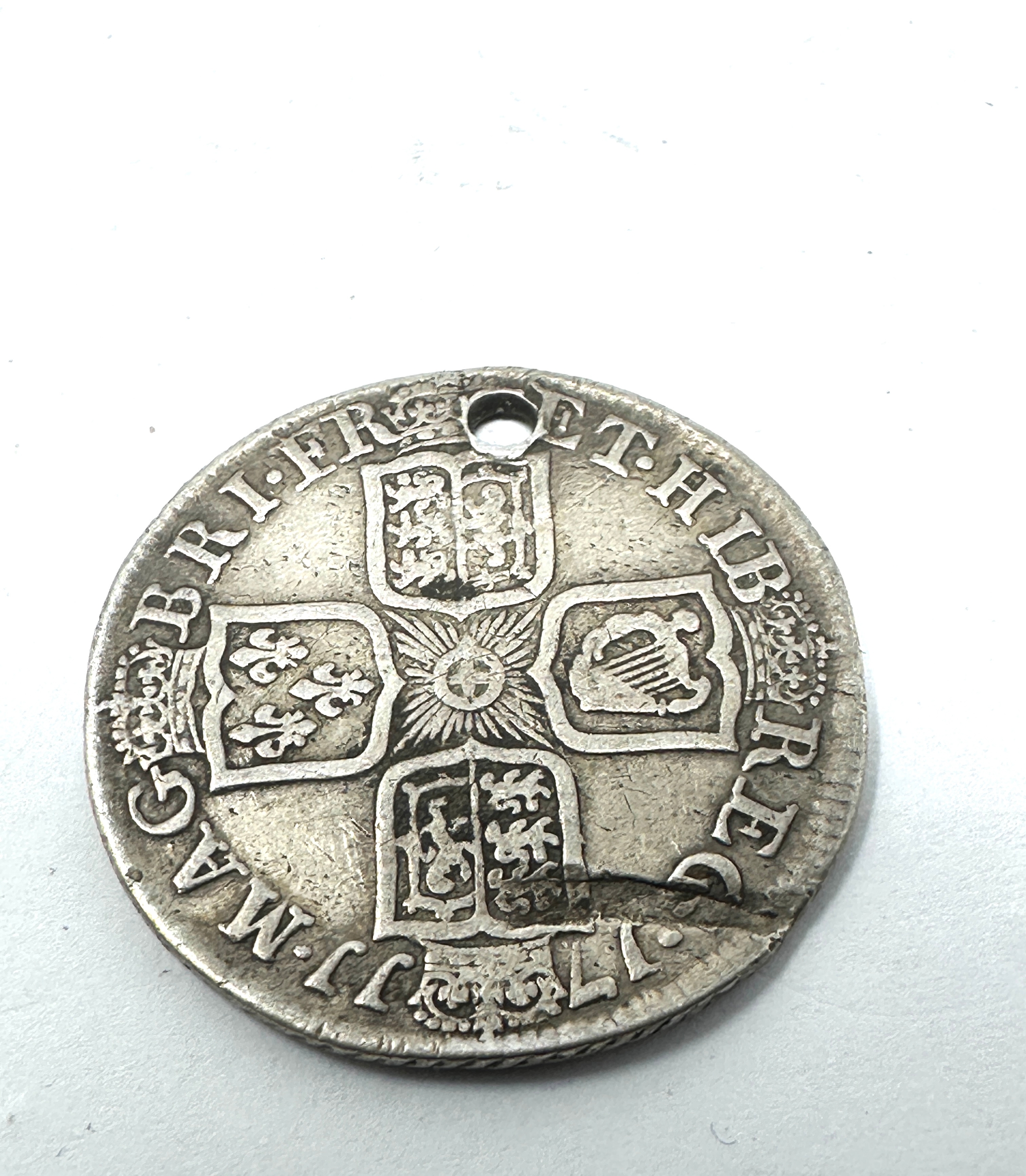 Queen Ann 1711 Silver shilling holed - Image 2 of 2