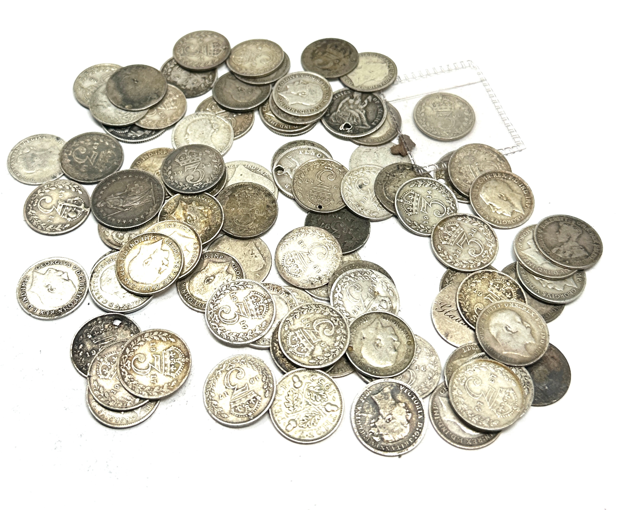 large selection of pre 1920 silver three pence coins
