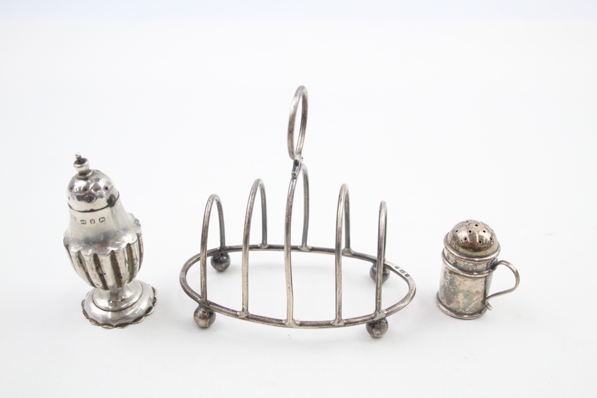 3 x .925 sterling toast rack & pepperettes