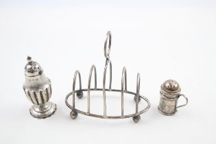 3 x .925 sterling toast rack & pepperettes