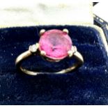 9ct gold diamond & pink gemstone ring weight 2.2g