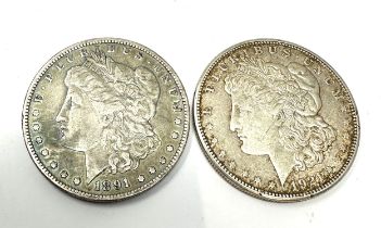 2 x silver morgan dollars 1921 & 1891