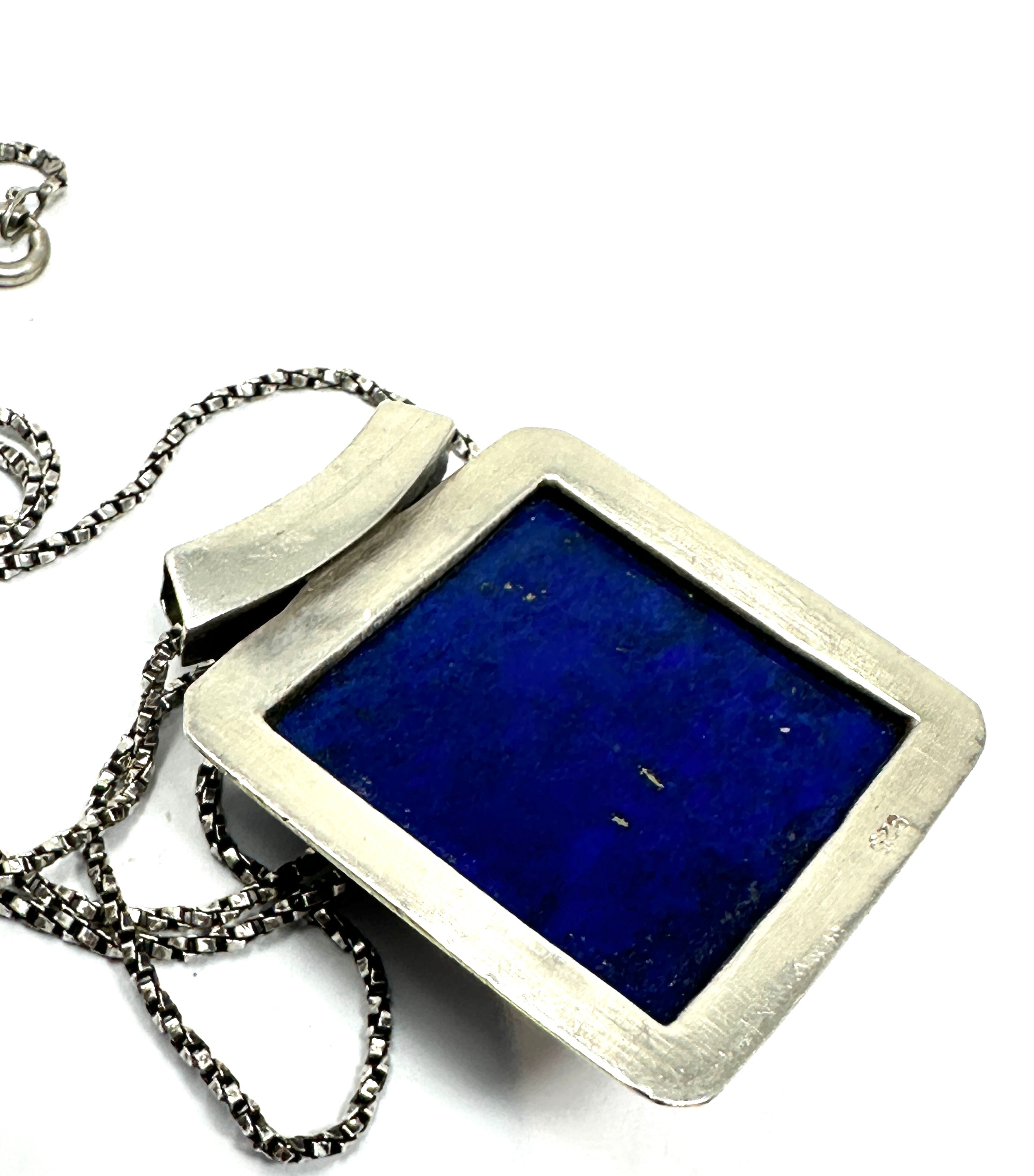 Vintage silver lapis set with moonstone pendant necklace the pendant measures approx 4cm drop by 3. - Image 4 of 4