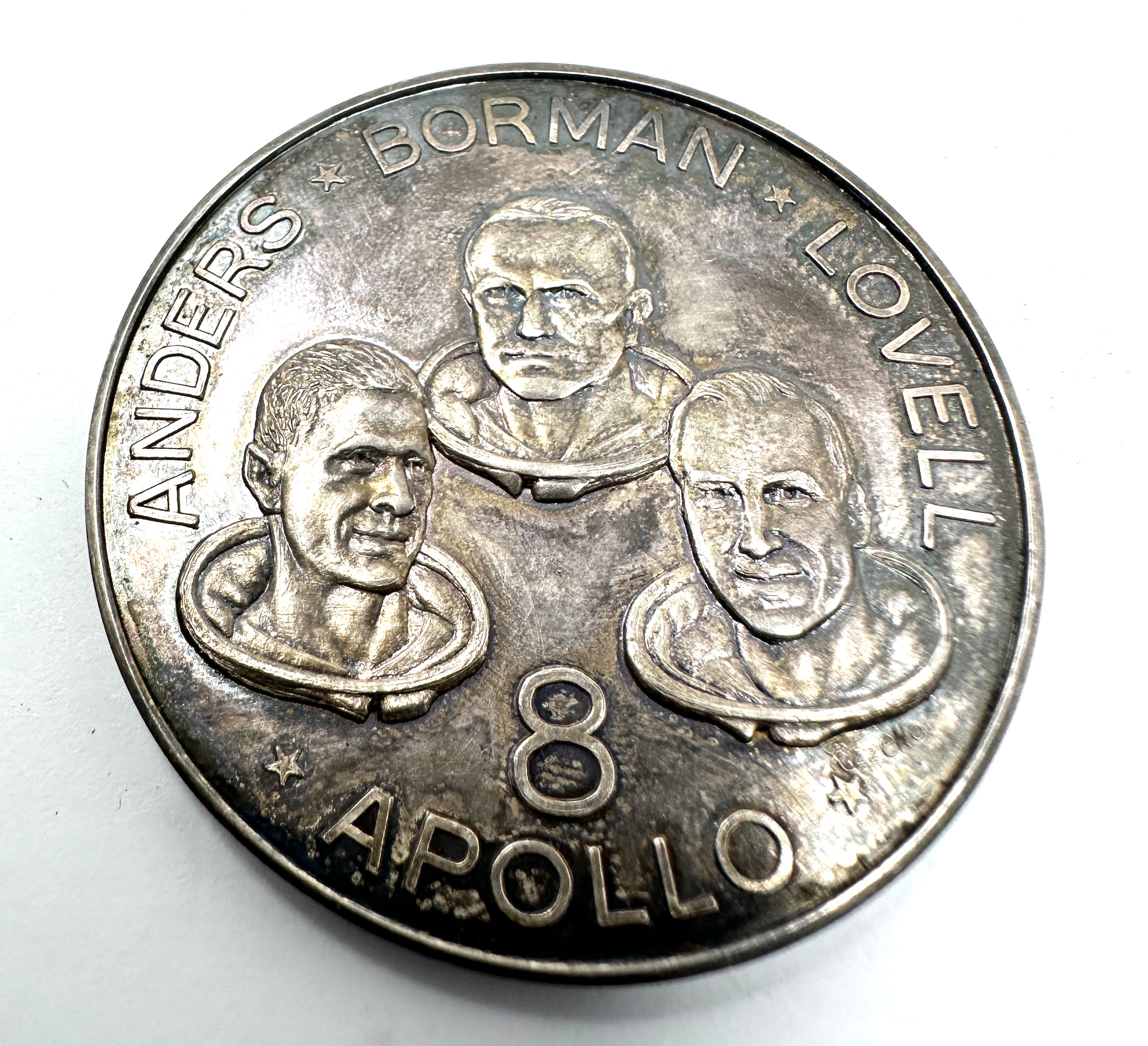 1968 Silver Apollo 8 Astronauts Medallion measures approx 4.5cm dia weight 39.4g 999.silver No 71