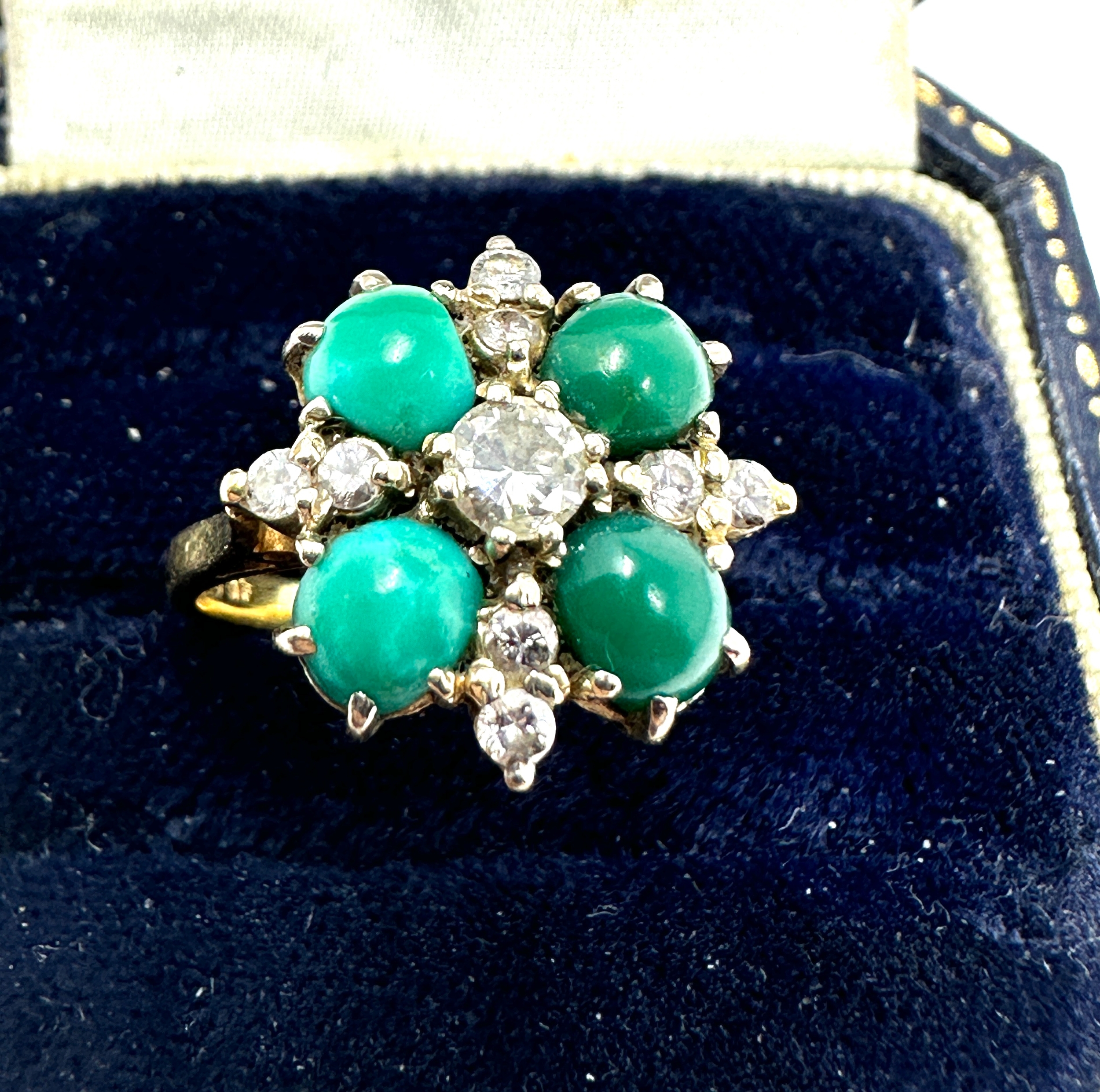 antique 18ct gold diamond & turquoise ring weight 4.2g
