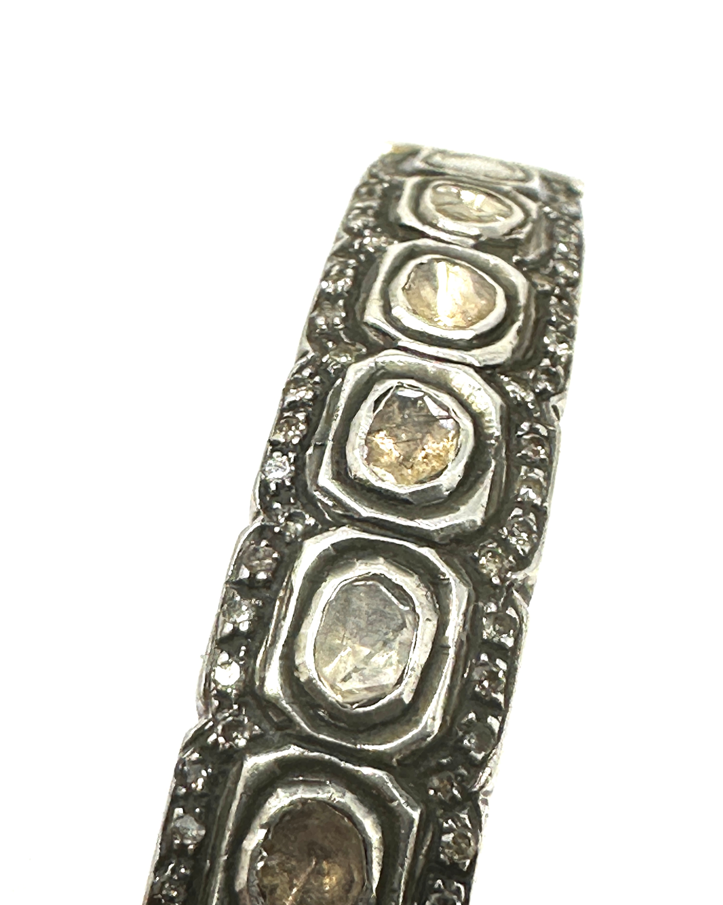 Rose diamond bracelet row of rose diamonds around bracelet with diamond halos set in silver and gold - Image 3 of 4