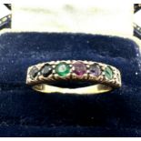 9ct gold multi gem stone ring diamond emerald sapphire etc weight 2g