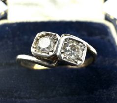 18ct gold diamond ring set with 2 diamonds each measure approx 4mm est 0.40ct weight 2.6g