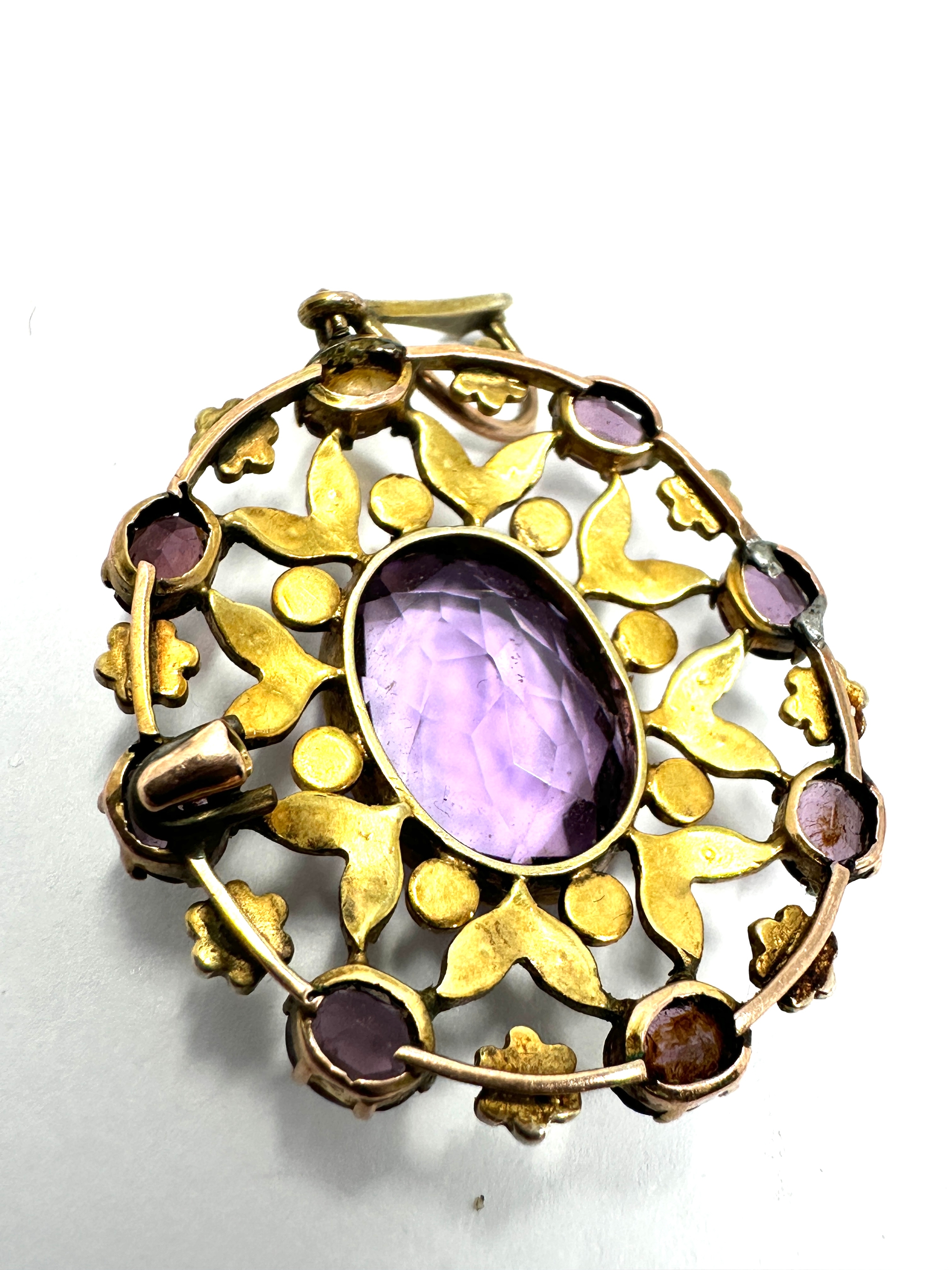 Antique gold amethyst & seed-pearl pendant measures approx 5cm drop by 3cm wide weight 7.4g - Image 4 of 5