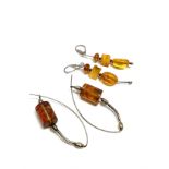 2 silver & amber pairs of earrings