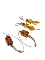 2 silver & amber pairs of earrings
