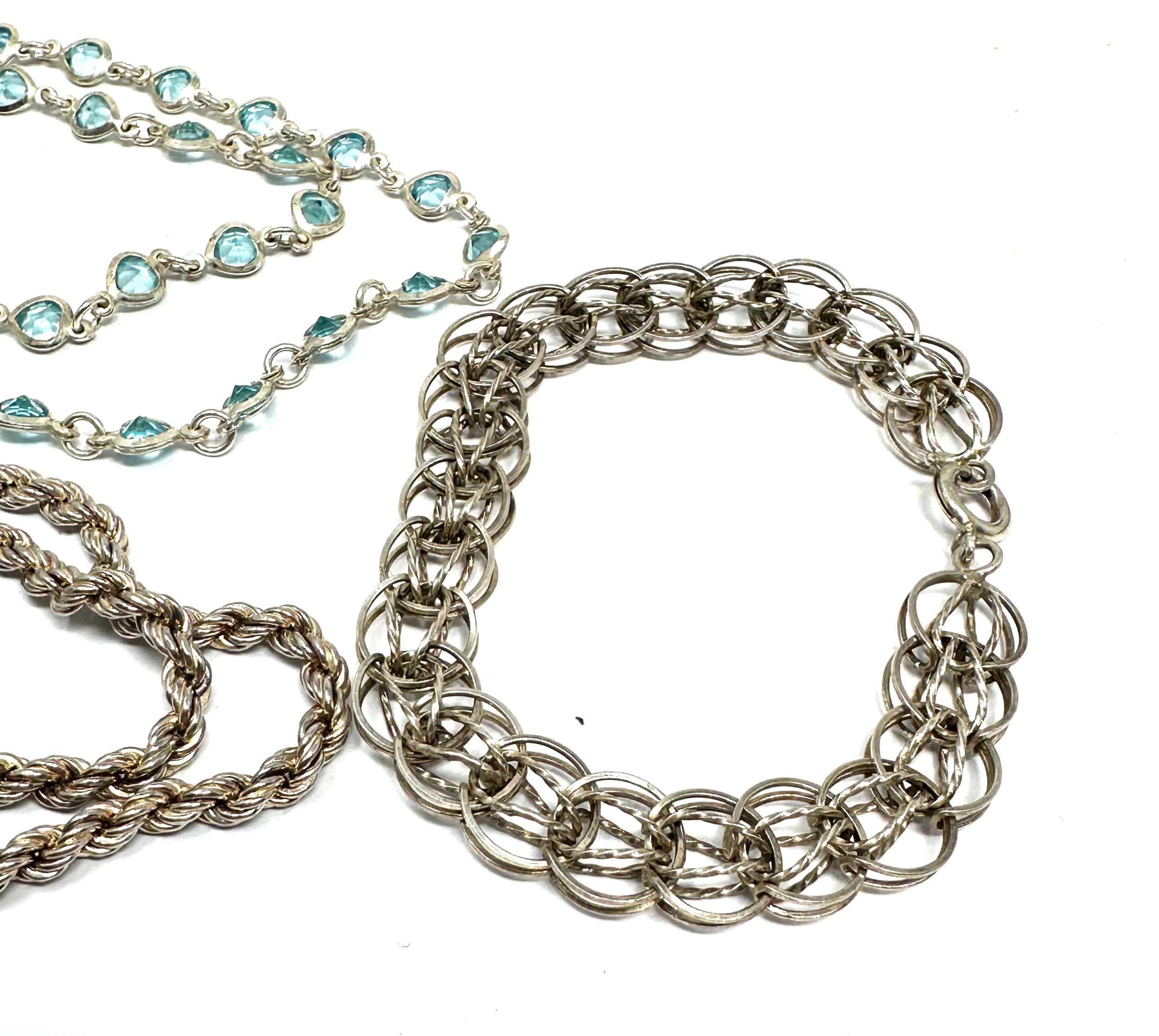 silver necrope twist chain stone set necklace & bracelet weight 30g - Image 3 of 3