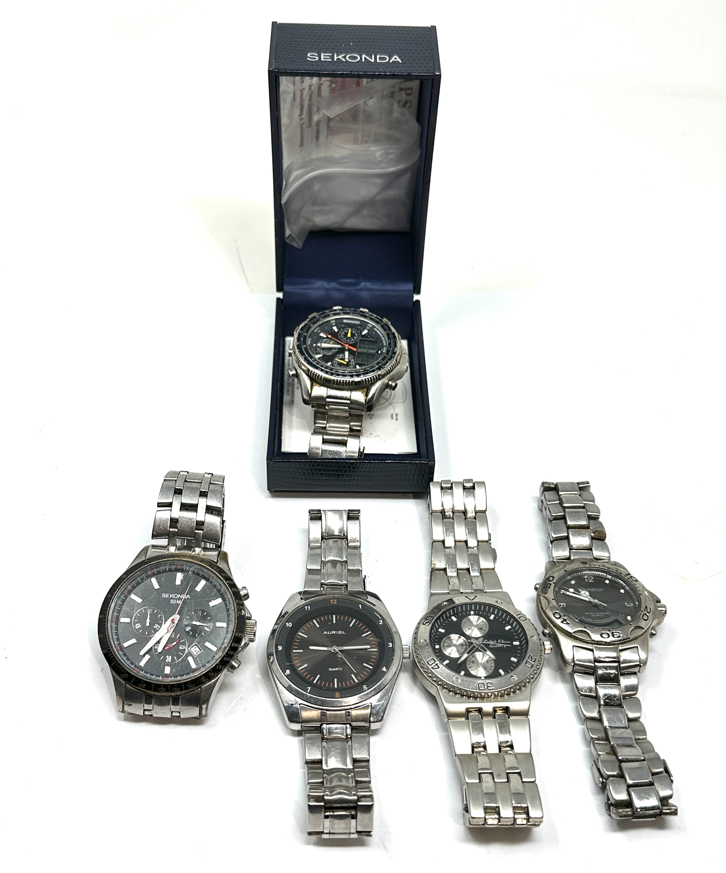 selection of quartz chronograph etc wristwatches inc sekonda auriol ralph klien etc prob need new