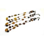 3 silver & amber necklaces weight 48g