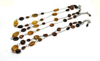 3 silver & amber necklaces weight 48g