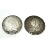 2 victorian silver crowns 1897 & 1898