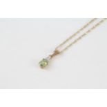 9ct gold green peridot pate & diamond pendant necklace (1.5g)