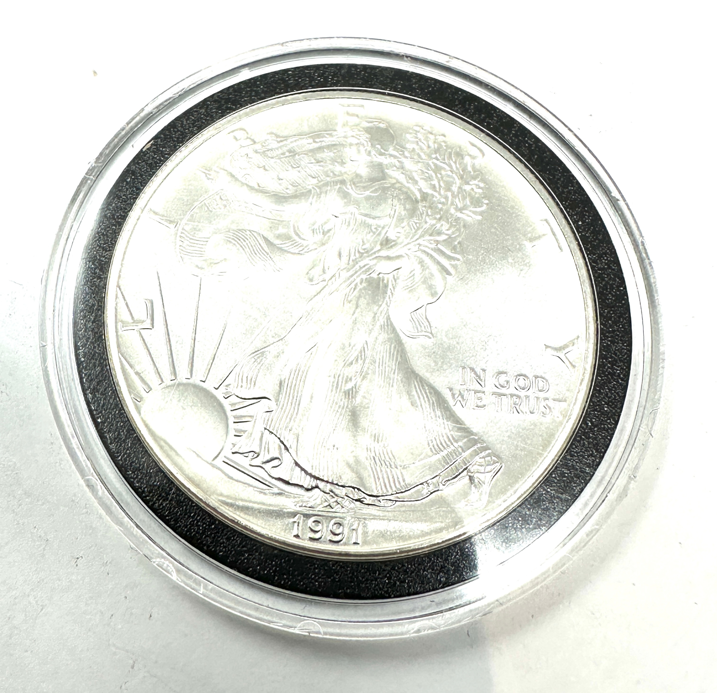 1991 American 1oz Fine Silver Liberty Eagle $1 One Dollar Coin in original sealed case - Image 2 of 2