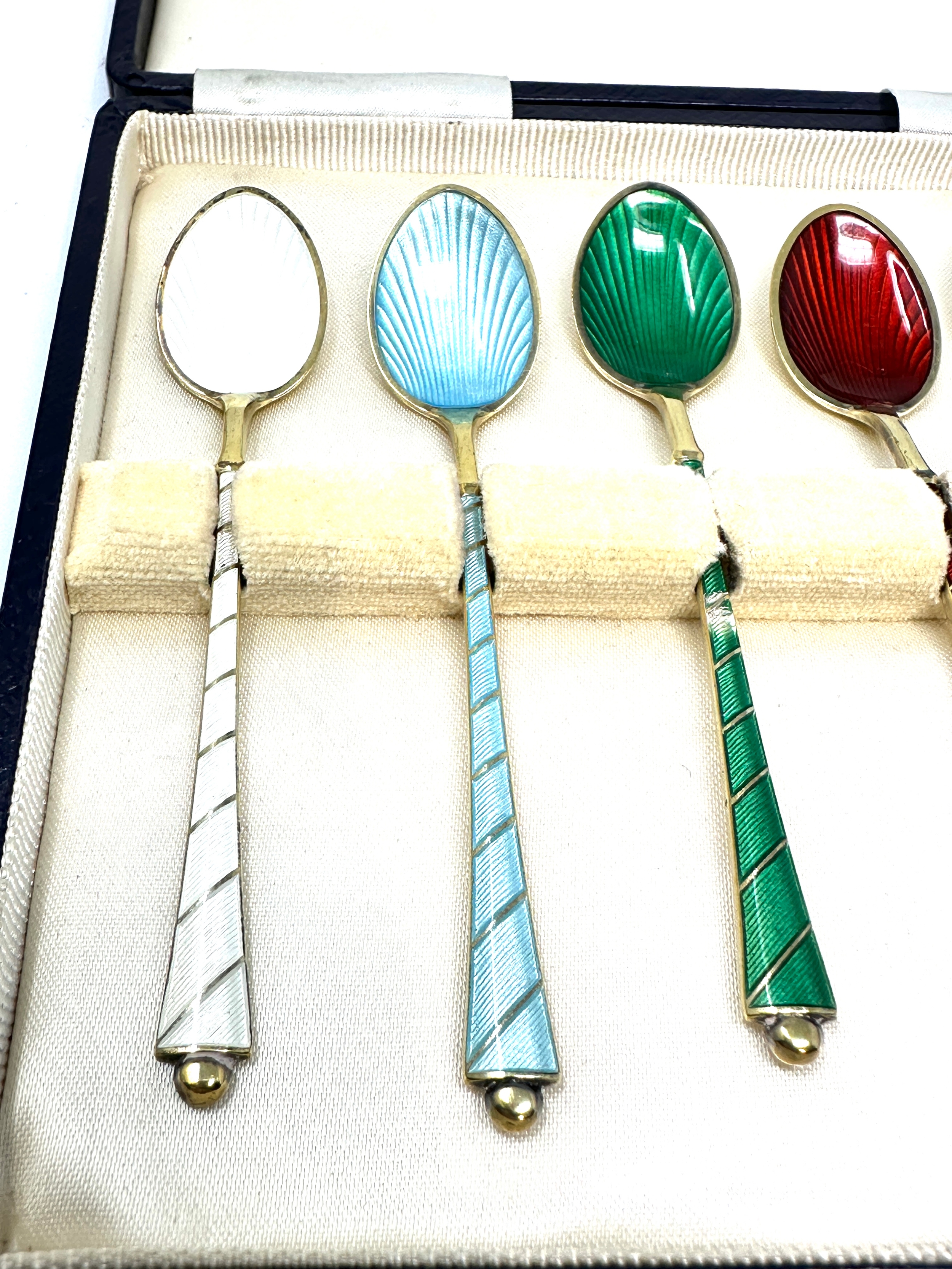 Boxed set of 6 danish silver & enamel tea spoons boxed - Image 2 of 4