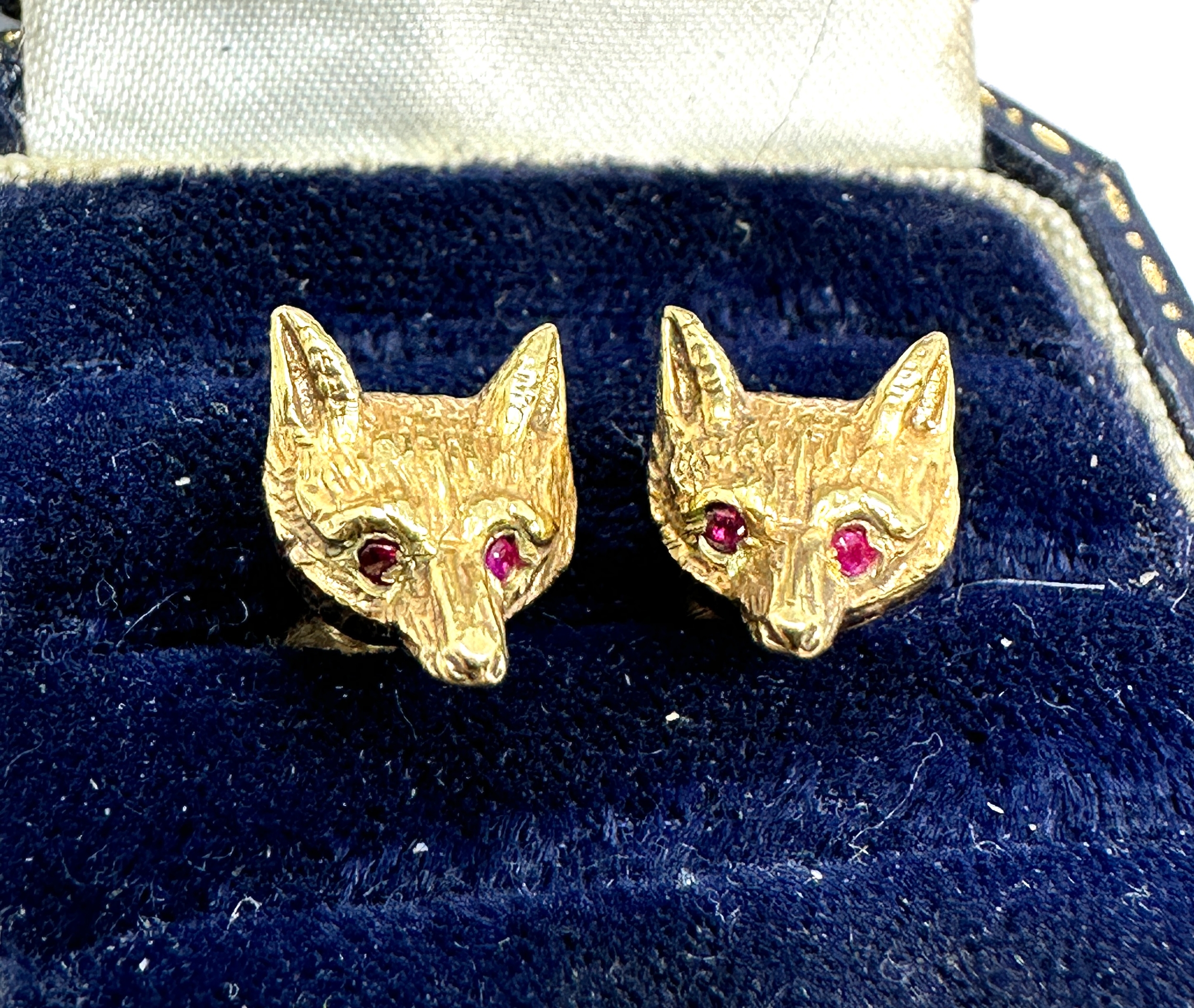 Vintage 9ct gold ruby eye fox head earrings weight 5g