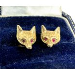 Vintage 9ct gold ruby eye fox head earrings weight 5g