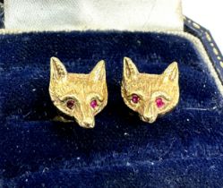 Vintage 9ct gold ruby eye fox head earrings weight 5g