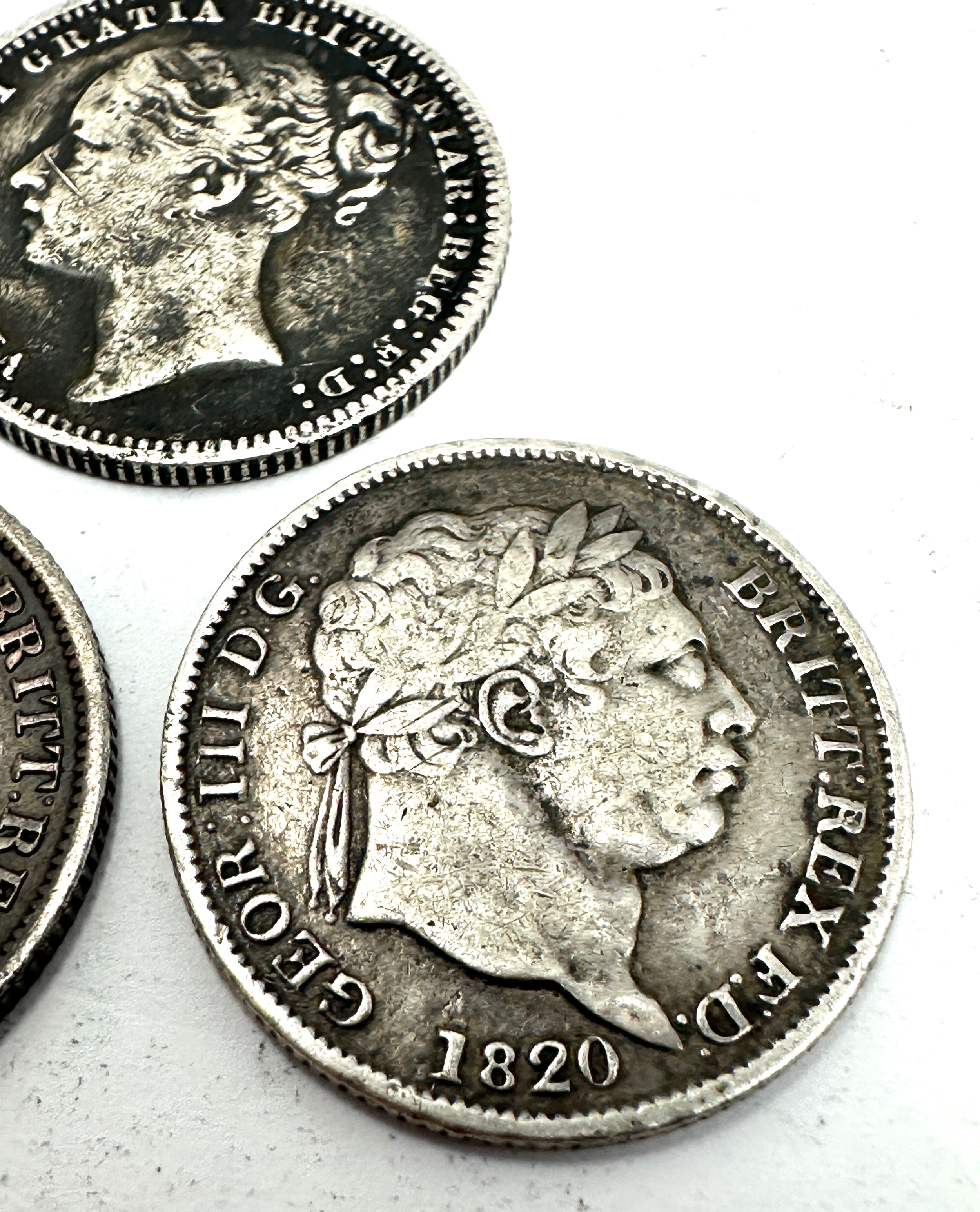 3 antique silver shillings 1816 1820 & 1878 - Image 3 of 5