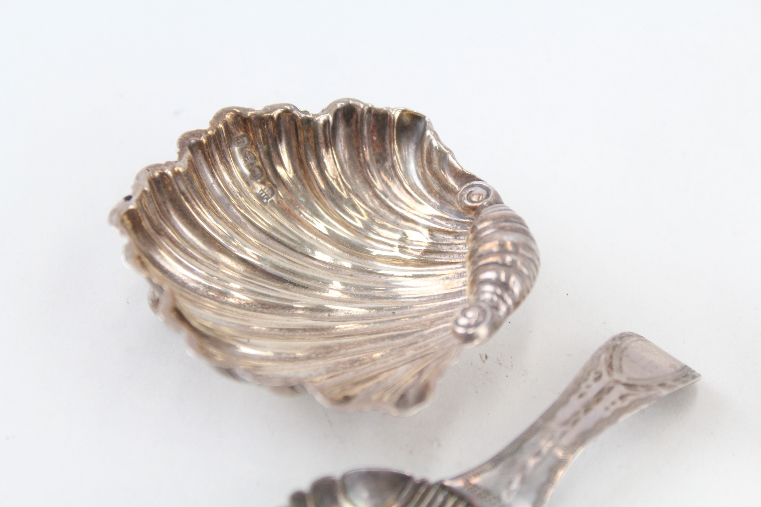 3 x .925 sterling salt dish, caddy spoon & funnel inc georgian - Image 2 of 4