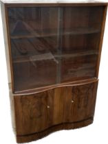 Two door walnut glazed bookcase 54 inches tall, 36 wide, 14 deep