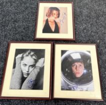 Authentic framed signed autograph by Sharon Stone, Bridget Fonda, Sigourney Weaver approximate frame