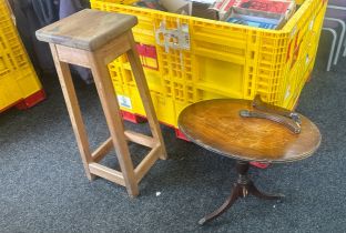 Mahogany occasional table and a plant stand - plant stand measures Occasional table in need of