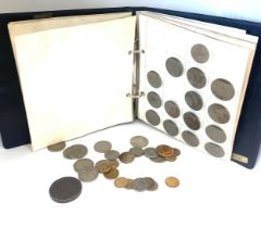 Large selection of vintage coins includes half crowns, shillings, cartwheel penny etc