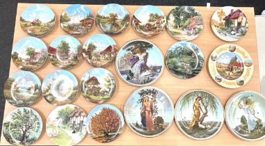 Large selection of vintage collectable wall hanging plates to include Royal Grafton etc
